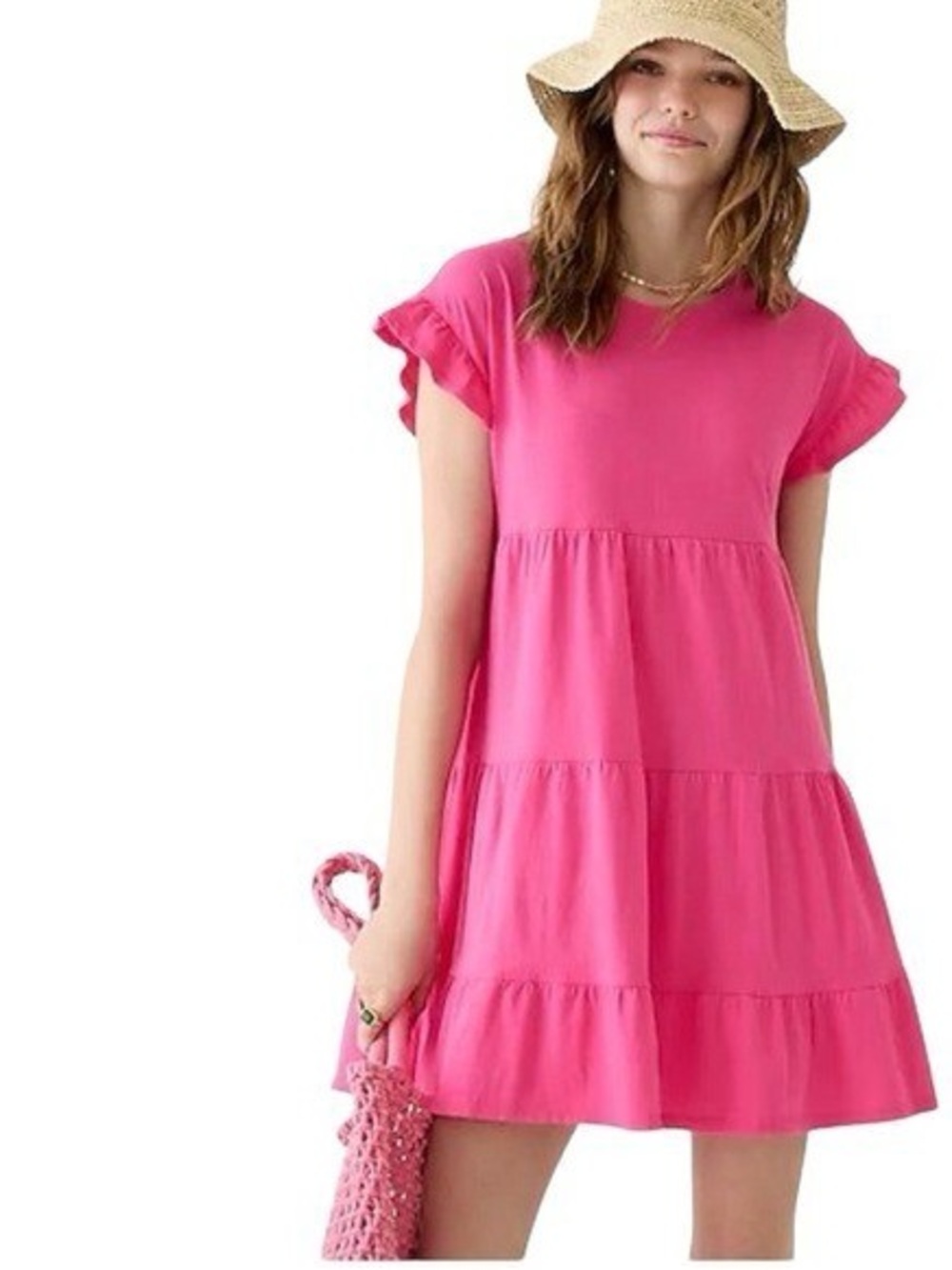 J.Crew Pink Tiered Ruffle-Sleeve Dress